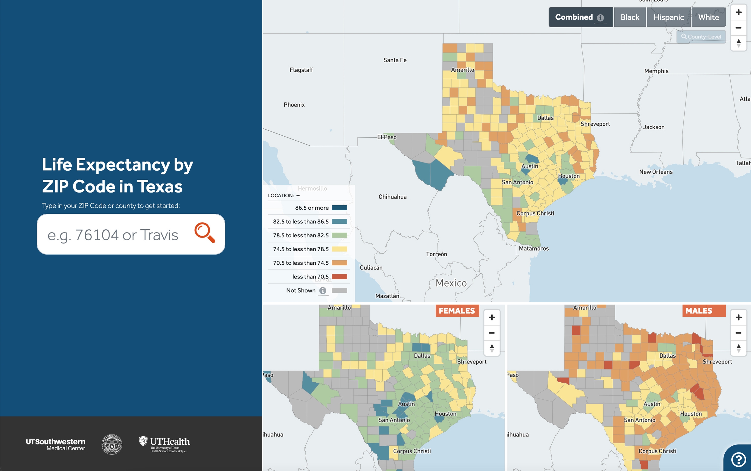 Life Expectancy in Texas website mock up