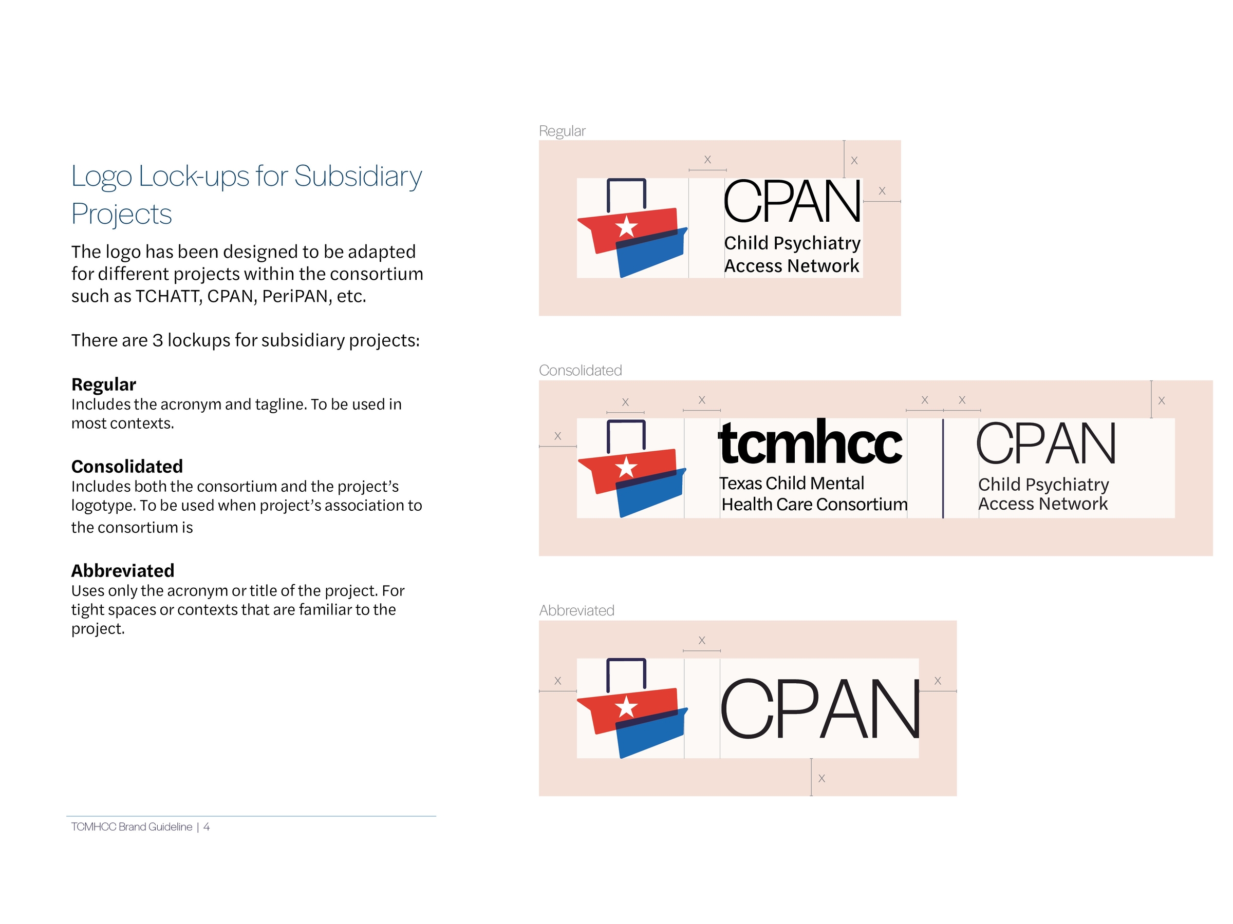 A page from TCMHCC brand guideline showcasing the logo lockup rules